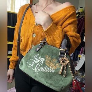 Juicy Couture Green Velvet Shoulder Bag with Gold Details